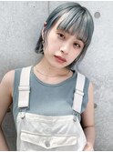 【佐藤諒】ペールブルーのぷつっとモードボブ顔周りウルフカット