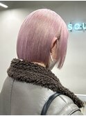 ダブルカラーピンクベージュベージュカラーケアブリーチミニボブ