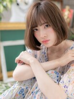 カバーヘア ブリス 川口(COVER HAIR bliss)&nbsp;耳かけココアブラウンワンカール小顔丸みボブc5川口20代30代40代