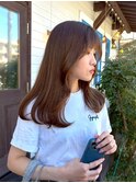 柔らかブラウンのワンカールロング アプリコットオレンジ