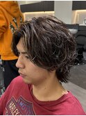 ブラウンカラーのサーフカール/メンズウルフパーマ/名古屋栄