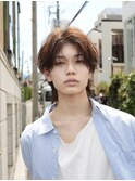 シャドウパーマコンマヘアナチュラルセンターパートツーブロック