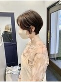 グレーベージュベビーピンクニュアンスカラ斜めバングアッシュ