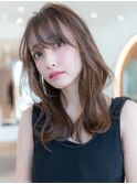 大人かわいい前髪セシルカットココアブラウンフリンジウェーブ