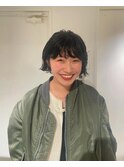 タッセルボブショートカットウルフカットネビージュワンレン小顔