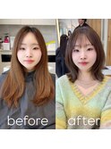 2wayバング 韓国前髪 シースルー ミディアム くびれヘア 顔周り