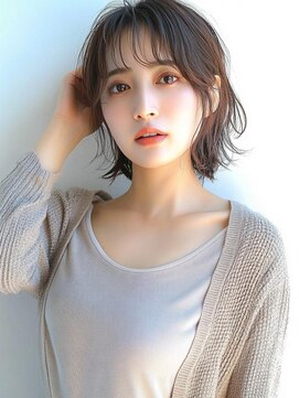 ムウ 難波(MOU) ボブミルクティーブロンドダークブルーワンホンレイヤー30代40代