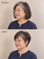 aptas 青山/表参道 白髪染め/白髪ぼかしハイライト/ボリュームアップエクステ&nbsp;60代の大人ショート｜表参道・青山