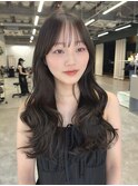 シースルーバング レイヤーカット ロングレイヤー グレージュ