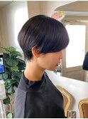 短めマッシュショート黒髪ストレート/オイル仕上げ梅ヶ丘美容室