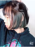 愛されボブ×インナーカラー×ミントアッシュ×カーキ×ブリーチ