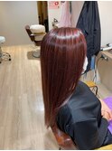 大人かわいい小顔レッドハイライトストレート20代30代40代