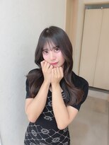 アム 表参道(am) 小顔薄めバンググレージュレイヤーロング前髪パーマ黒髪