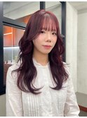 ダブルカラーチェリーレッドピンクブラウン韓国レイヤーロング