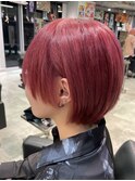 ショートボブ ボルドー ケアブリーチ マッシュ ハンサムショート