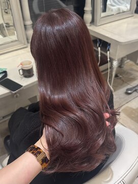 縮毛矯正/暖色カラー/ブリーチなし/チェリーレッド/バーガンディ