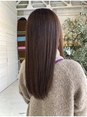 ブリーチなしカラー大人かわいい暖色カラーストレートロング