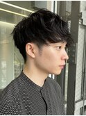 カルマパーマ/ベリーショート/センターパート/ダークアッシュ