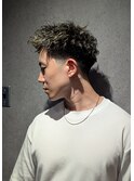 スパイキーショートブルーブラックニュアンスパーマ極道パーマ