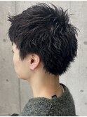 メンズ/アップバング/ツーブロックマッシュ/束感ショート/波巻き