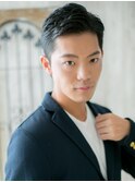 30代40代ブラック七三分け短髪フェザーショートX上尾