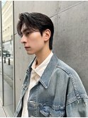 センターパートスパイキーショートフェザーパーマダークアッシュ