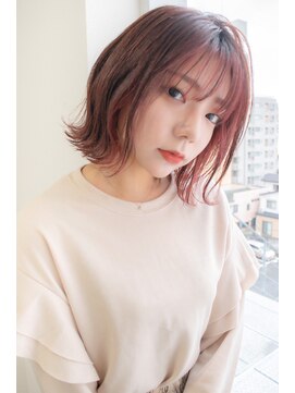 ハバナ 天神(HAVANA) 前髪あり切りっぱなしボブ×ハイライトピンクグレージュ