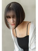 20代30代大人可愛い黒髪前下がりボブ/前髪