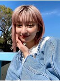 春夏に大人気! ペールピンクフルバングミディボブ