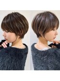 前髪あり耳掛け丸みくびれショートボブ20代30代40代50代（蘭）