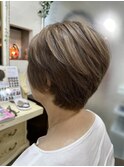 40代50代60代白髪染めハイライト大人３Dカラーショート