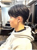 センターパート×フェザーパーマ