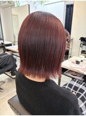 レッドカラーチェリーレッドボブ外ハネボブくびれボブ韓国風