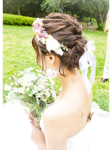 オーダー受け付け 花かんむり 髪飾り 濃 リストレッド