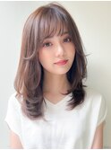 ★ワンカールレイヤーロング小顔前髪パーマ黒髪グレーベージュ
