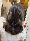 20代30代透明感暗髪アッシュブルー