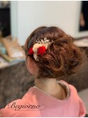 七五三ママ　結婚式パーティーゆるふわ編み込みシニヨン