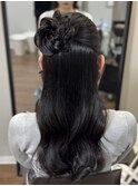 お団子ヘアアレンジ【結婚式ハーフアップヘアセットお呼ばれ】