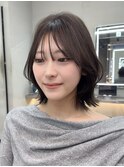 大人ガーリーダークアッシュミディアムレイヤーカット髪質改善