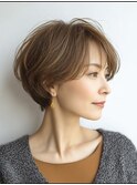 大人可愛い40代50代くびれショートボブ丸みショート