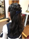 編み込みハーフアップ