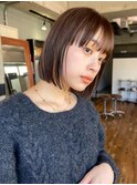 切りっぱなしボブショコラブラウンブリーチなしダブルカラー