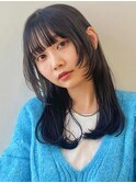 顔まわりレイヤー/ロング/レイヤーカット/アッシュ/イメチェン
