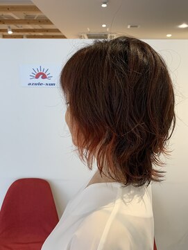 レディースパーマ,インナーカラー,ウルフパーマ,レッド系/草加