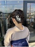 卒業式和装ヘアセットまとめ髪編み込みアレンジ