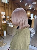 くびれボブ/ピンクベージュ/ダブルカラー/ケアブリーチ/髪質改善