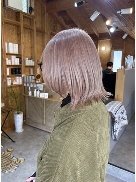 アフターニュース 新潟(afternews) くびれボブ/ピンクベージュ/ダブルカラー/ケアブリーチ/髪質改善