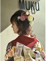 ヘアサロン ムク(HAIR SALON.MuKu)&nbsp;成人式 ハーフアップ 水引き金箔 アレンジ