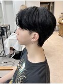 韓国マッシュ　フェザーパーマ×黒髪ツーブロ襟足残し[メンズ]