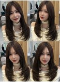 韓国風くびれミディアムレイヤー×艶ブラウン